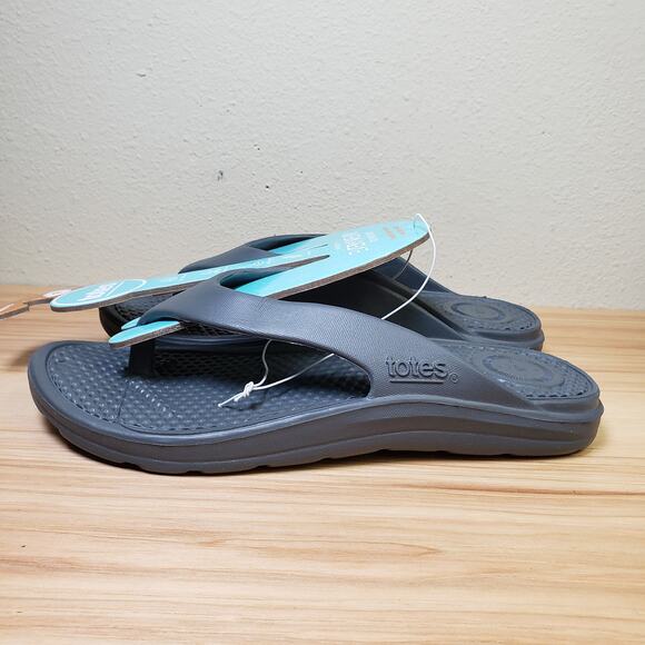 Totes Men's 9 Everywear Flip Flop Sandals Solid Black Lightweight Casual Comfort - Picture 4 of 6